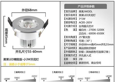 【美萊 led射燈3w 開孔55-60mm 砂銀天花燈 外殼套】價格_廠家_圖片 -